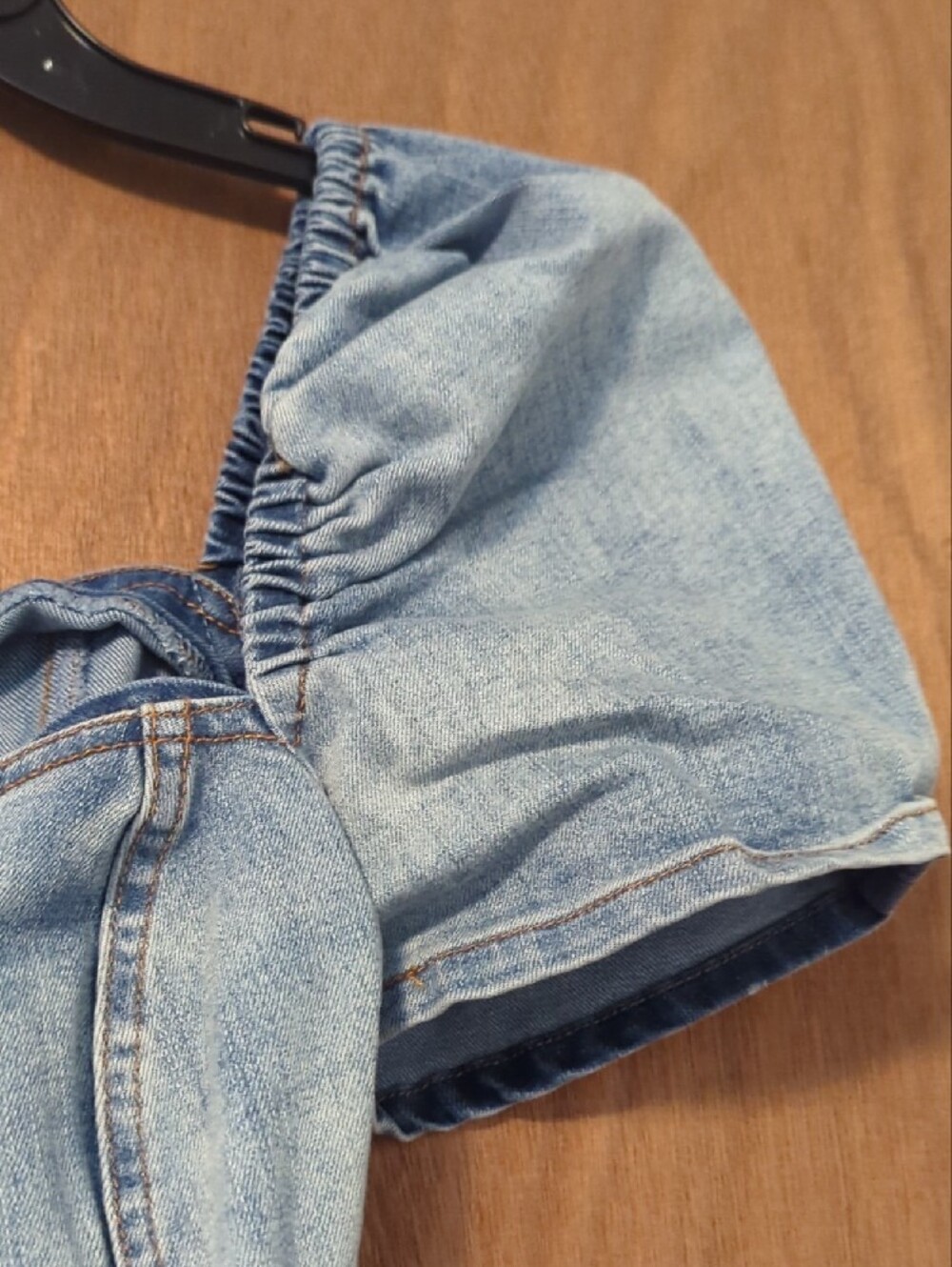 Forever 21 Light Blue Denim Puff-Sleeve Corset Top - Picture 6 of 13